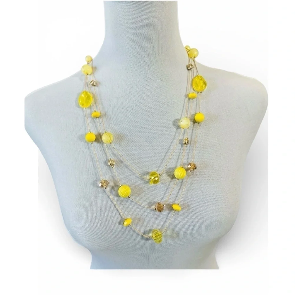 Nicole Miller Yellow Multi-Strand Beaded Necklace and Earring Set, 22” Length